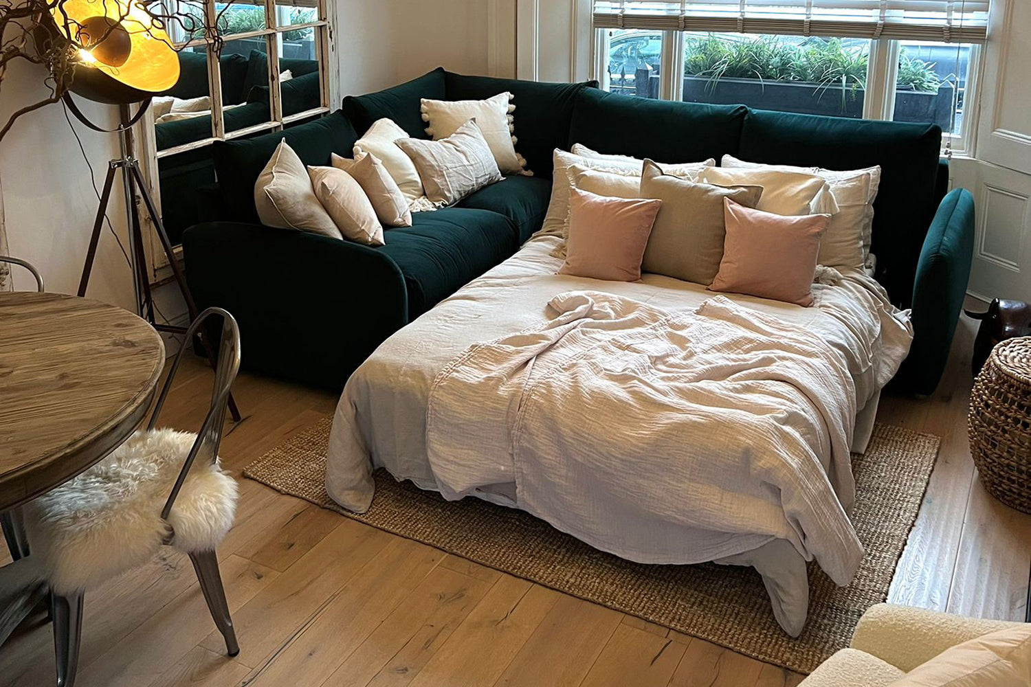 The Small Biggie - Corner Sofa Bed - Pine Green
