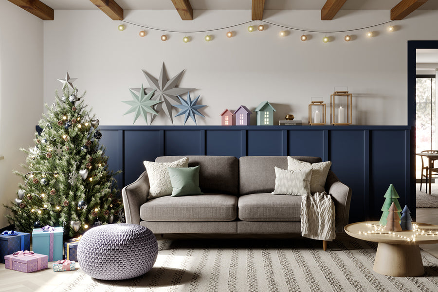 The Rebel SNUG 3 seater sofa in living room with Christmas tree and decor