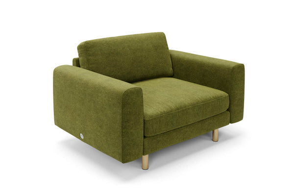 The Big Chill Snuggler in Moss Chenille with metal legs