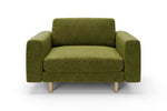 The Big Chill Snuggler in Moss Chenille with metal legs front 