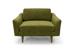 The Rebel Snuggler Sofa in Moss with brown legs front 