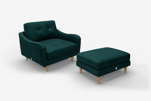 The Austen Lounger - 1.5 Seater Snuggler and Footstool Set - Pine Green