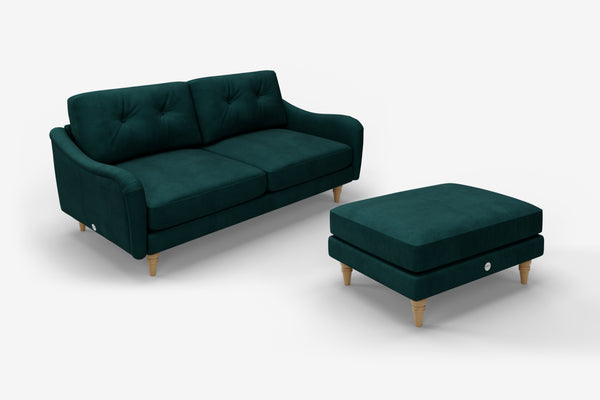 The Austen Lounger - 3 Seater Sofa and Footstool Set - Pine Green