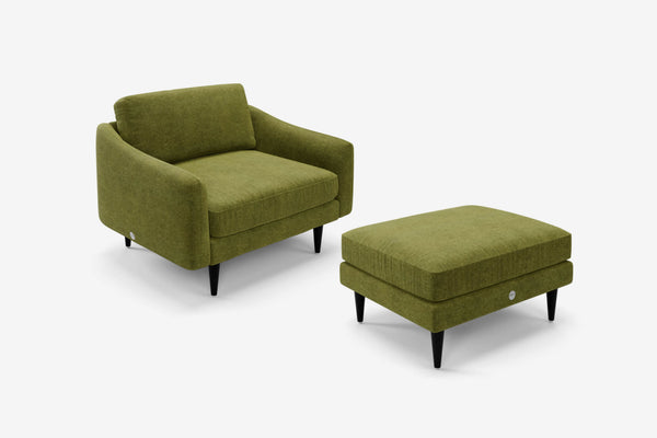 The Rebel - 1.5 Seater Snuggler and Footstool Set - Moss