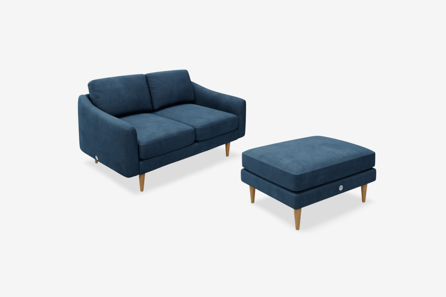 The Rebel - 2 Seater Sofa and Footstool Set - Blue Steel