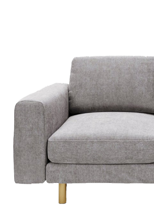mid grey big chill half sofa showing arm with metal leg
