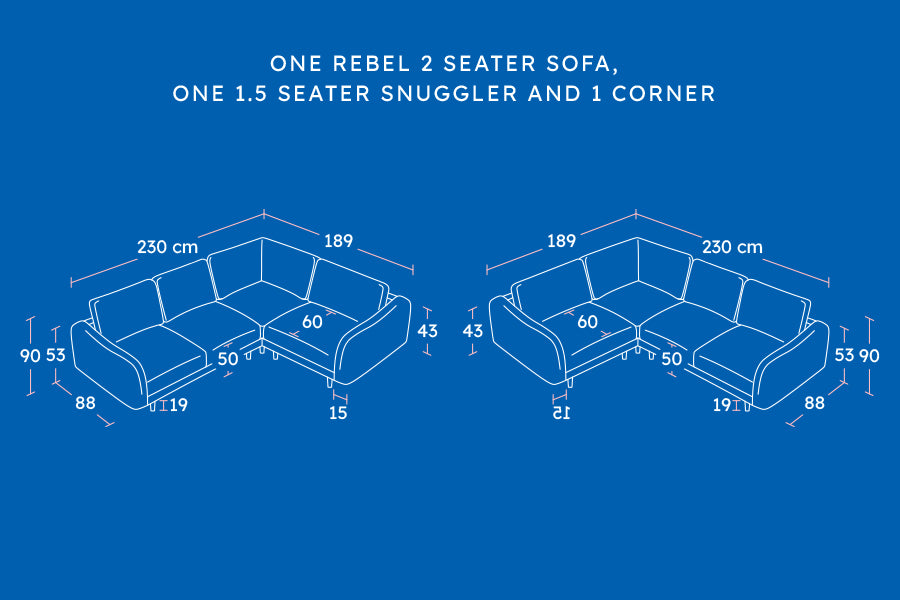The Rebel - Small Corner Sofa - Mid Grey