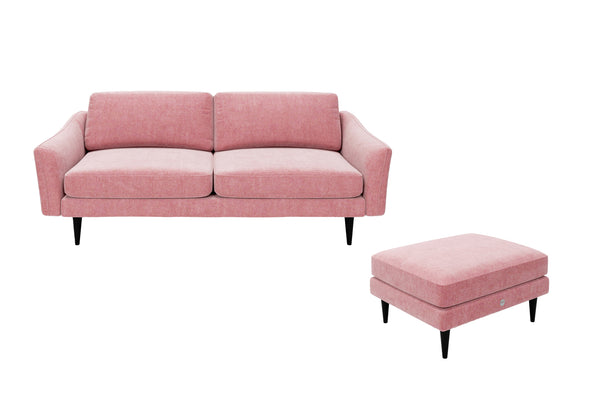 The Rebel - 3 Seater Sofa and Footstool Set - Blush Coral