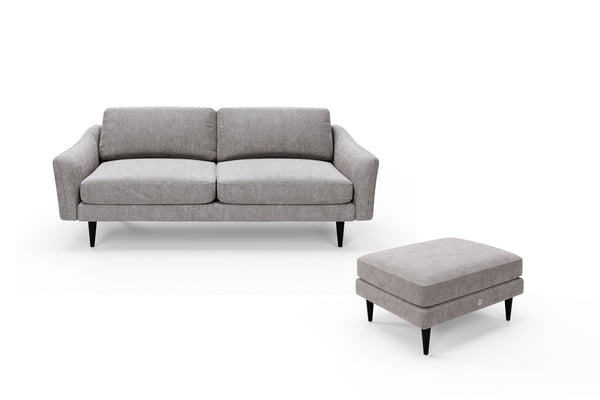 The Rebel - 3 Seater Sofa and Footstool Set - Mid Grey