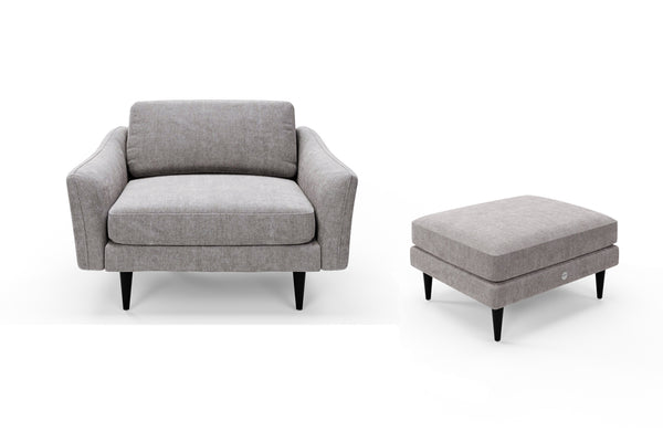 The Rebel - 1.5 Seater Snuggler and Footstool Set - Mid Grey