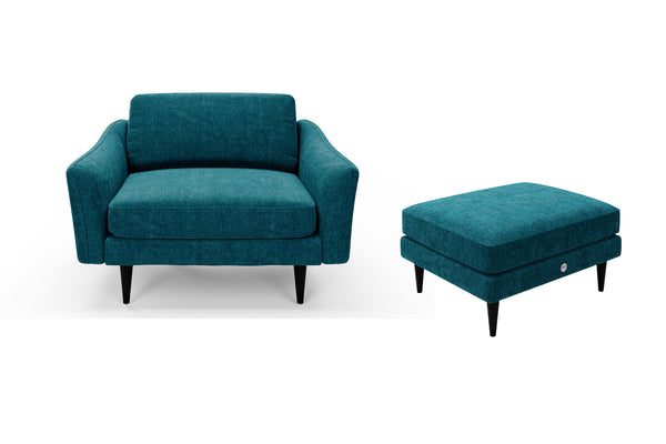 The Rebel - 1.5 Seater Snuggler and Footstool Set - Teal