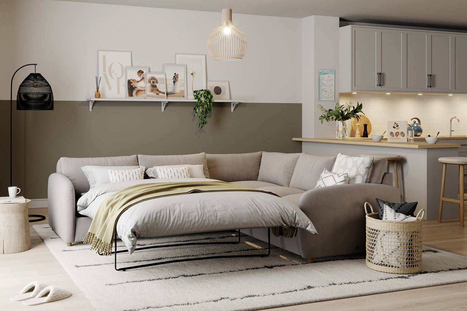 The Small Biggie - Corner Sofa Bed - Warm Grey